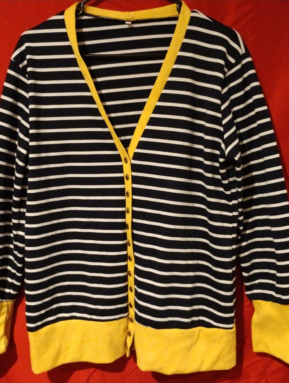 Striped V-Neck Snap Button Front Cardigan Sweater - 2X